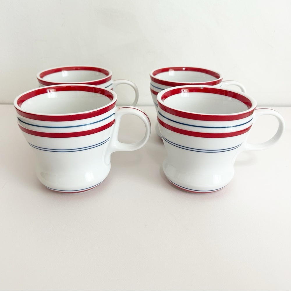 Starbucks Retro White with Red& Blue Stripes Set of 4